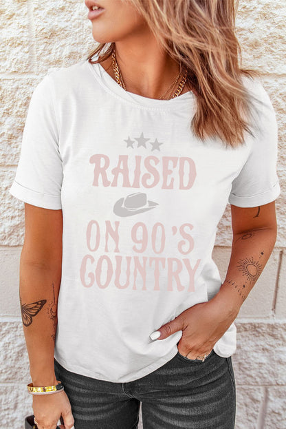 Raised on 90's Country Graphic Tee with Cuffed Sleeves