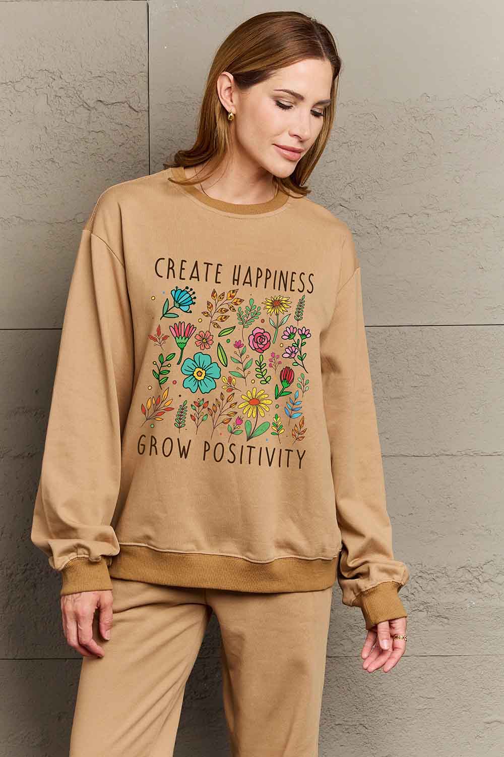 Simply Love CREATE HAPPINESS  GROW POSITIVITY Graphic Sweatshirt