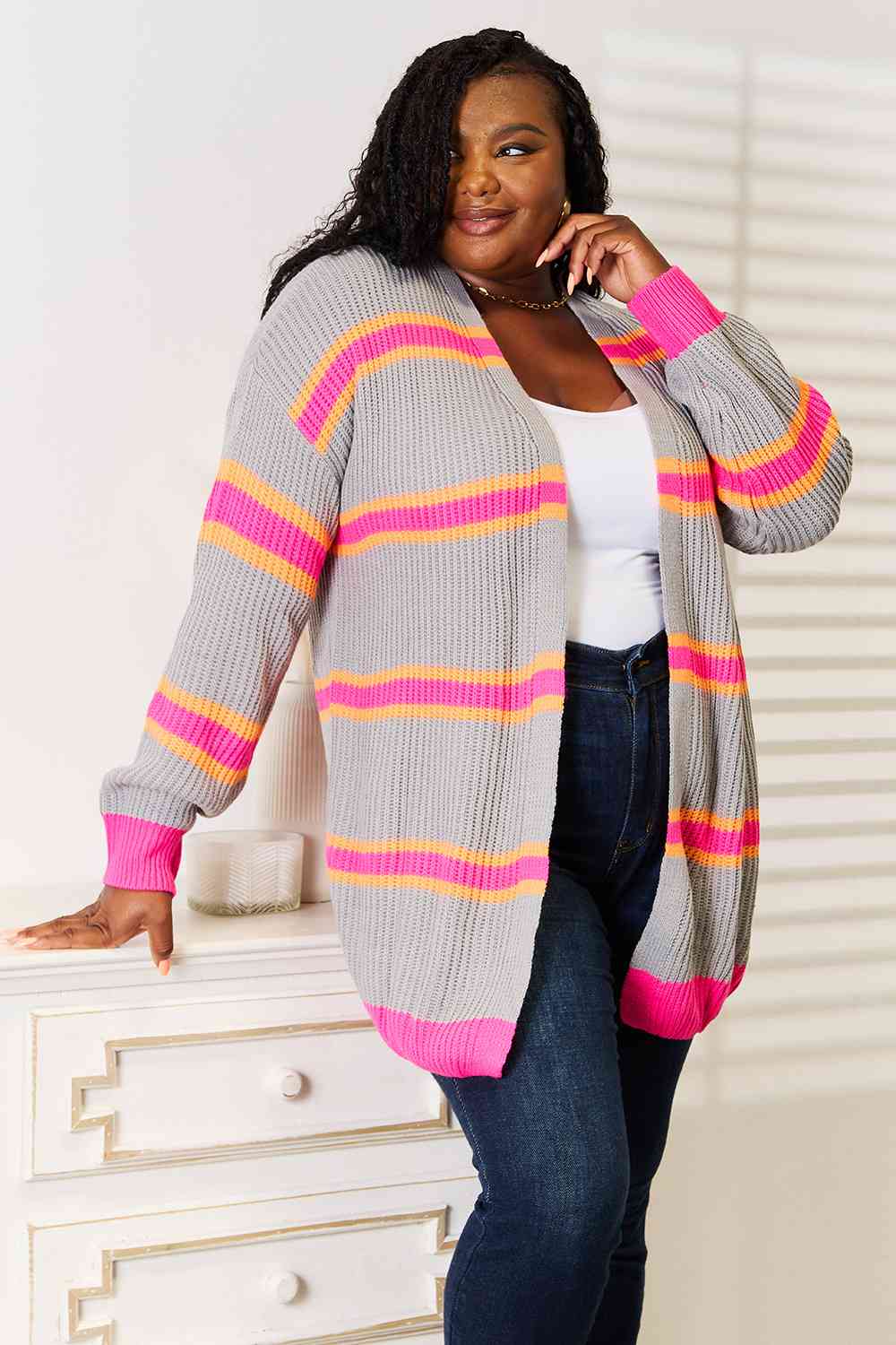 Woven Right Cozy Vibes Only Ribbed Long Sleeve Cardigan in Charcoal