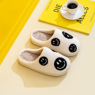 Melody A Perfect Day Smiley Face Cozy Slippers in Black Smile Mix