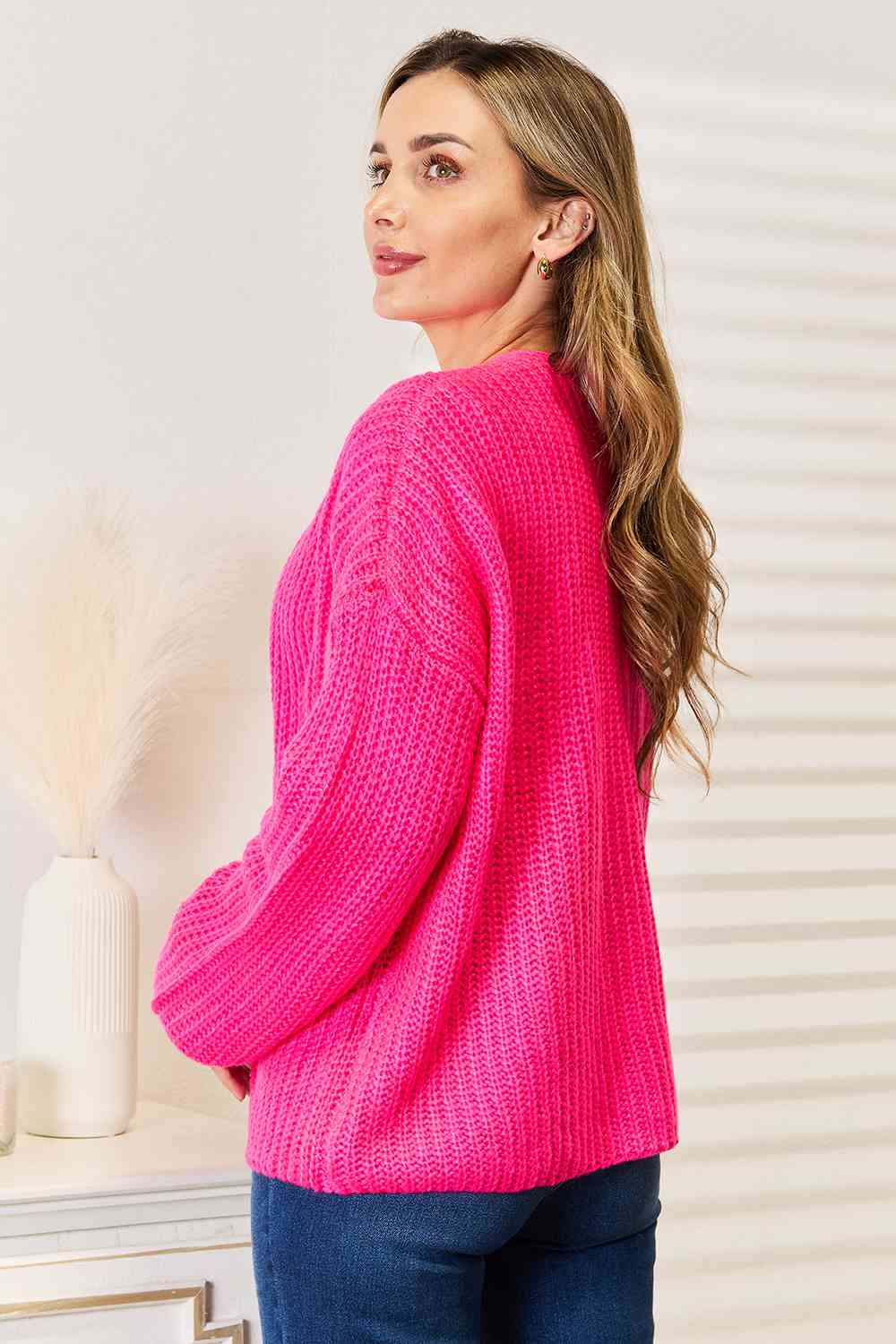 Woven Right Waves Of Life Rib-Knit Open Front Cardigan