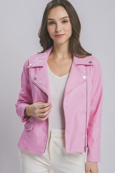 LOVE TREE Covered in Pink Collared Neck Zip Up Jacket