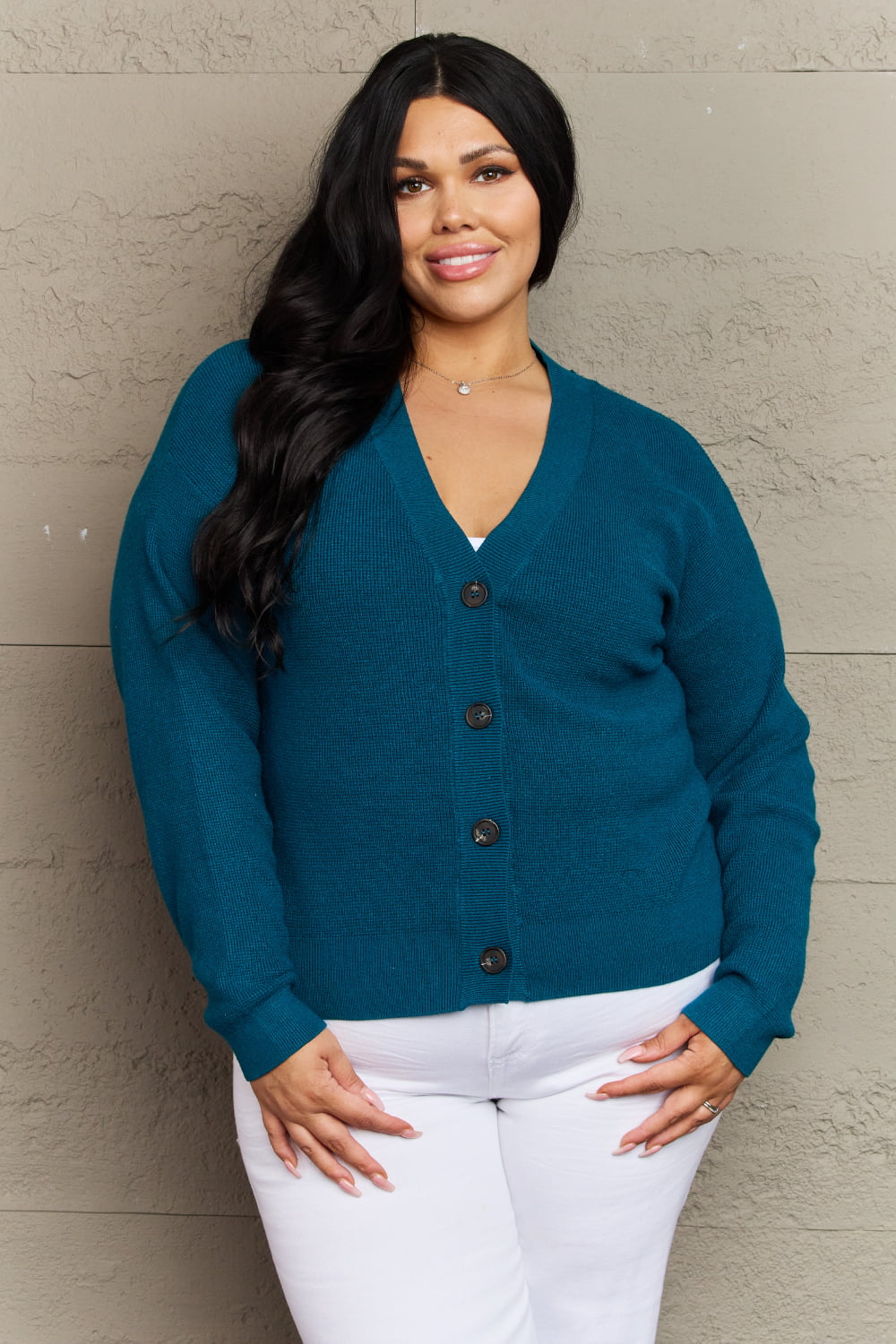 Zenana Kiss Me Tonight Button Down Cardigan in Teal