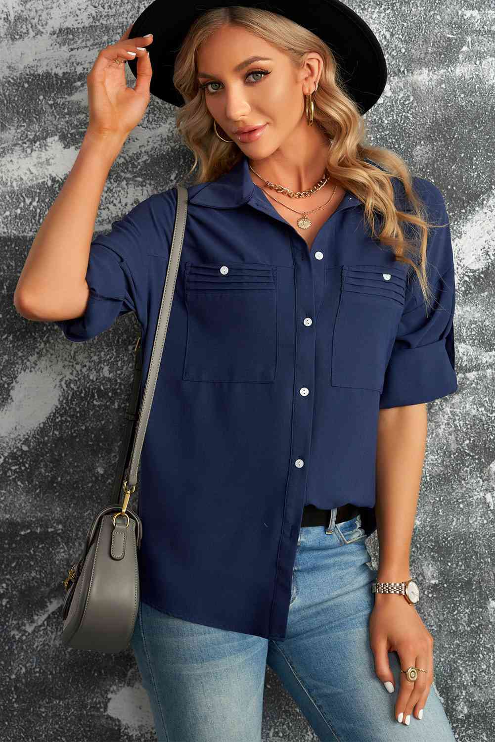 Roll With It Button-Up Roll-Tab Sleeve Shirt