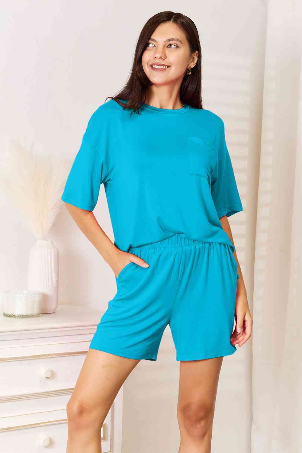 Basic Bae Happiness Is Brewed Soft Rayon Half Sleeve Top and Shorts Set