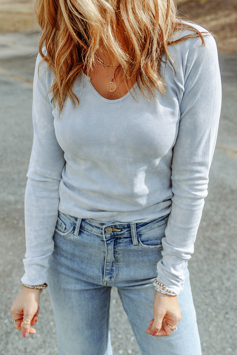 Double Take Dreaming In Pastel Mineral Wash Exposed Seam Long Sleeve Top