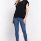 ACTIVE BASIC Catches The Eye Ruffle Short Sleeve Crochet Blouse in Black