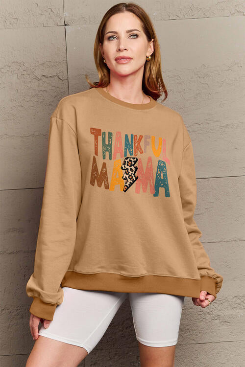 Simply Love Thankful Mama Graphic Long Sleeve Sweatshirt