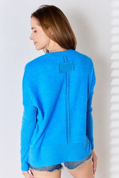 Zenana Cozy and Cute Ribbed Trim Round Neck Long Sleeve Top