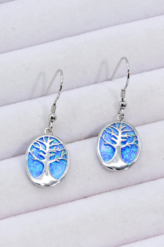 Tree of Life Opal Blue Platinum-Plated Drop Earrings