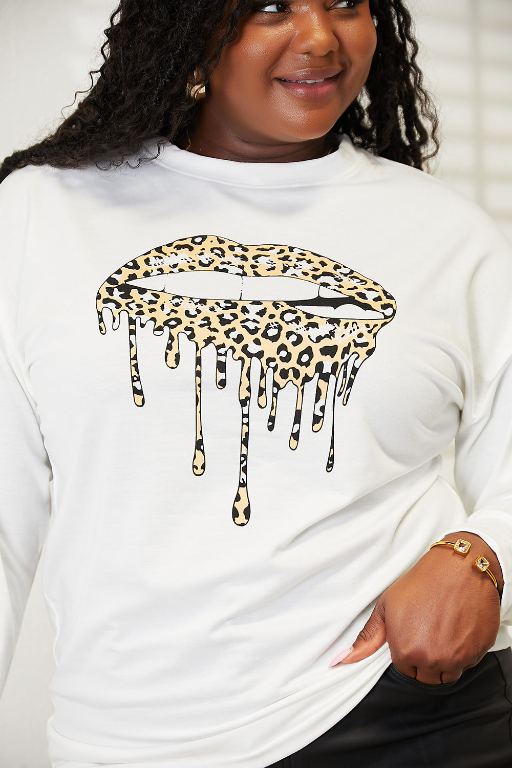 Simply Love Leopard Kisses Graphic Sweatshirt