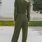 Wife Mom Boss Belted Long Puff Sleeve V-Neck Jumpsuit