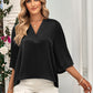 It's An Office Party Three-Quarter Flare Sleeve V-Neck Blouse