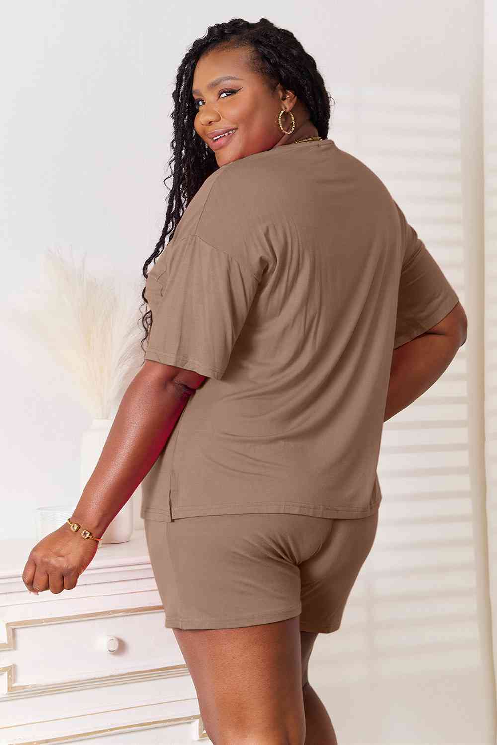 Basic Bae Happiness Is Brewed Soft Rayon Half Sleeve Top and Shorts Set