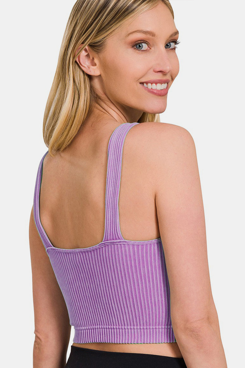 Zenana Empower Yourself Washed Ribbed Cropped Bra Padded Tank in Violet