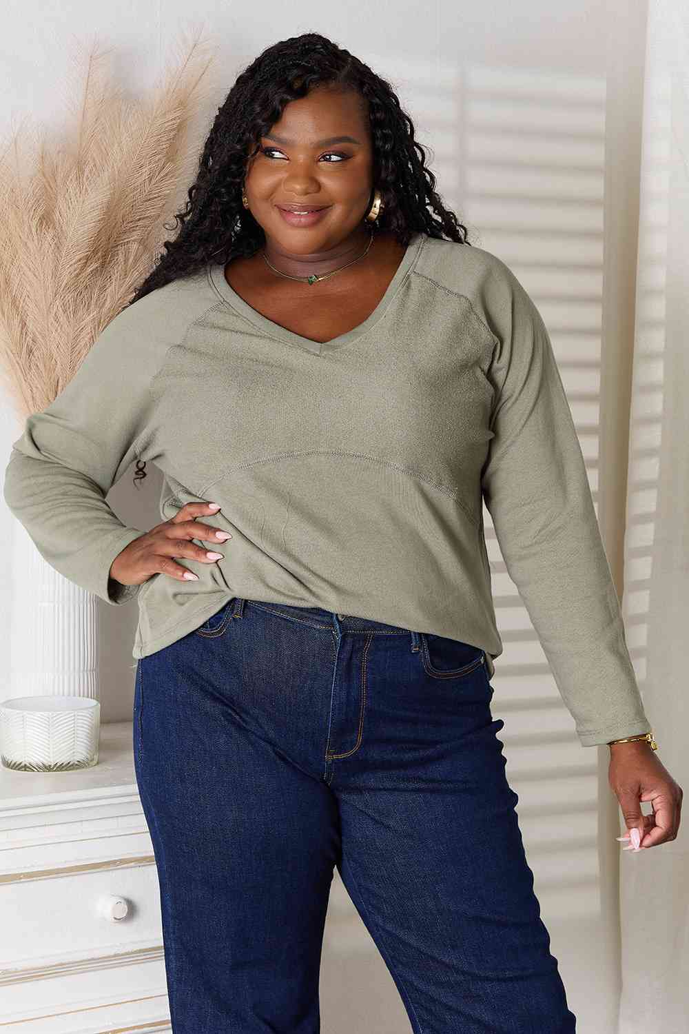 Culture Code Sipping Tea V-Neck Long Sleeve T-Shirt