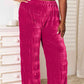 Double Take Rose Velvet High Waist Tiered Shirring Velvet Wide Leg Pants