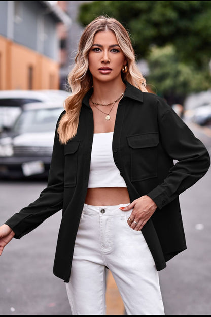 Just Can't Wait Dropped Shoulder Longline Shirt with Pockets