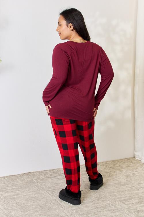 Zenana Whispering Stars Plaid Top and Pants Pajama Set