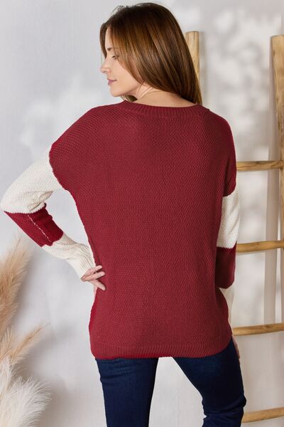 Hailey & Co You Are The Canvas Color Block Dropped Shoulder Knit Top in Red