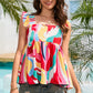 Painted Palms Multicolored Square Neck Babydoll Tank Top