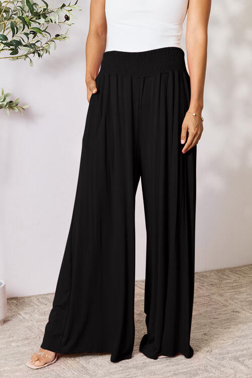 Double Take Phenomenally Me Smocked Wide Waistband Wide Leg Pants
