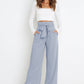 Office Chic Tie Front Wide Paperbag Waist Leg Pants
