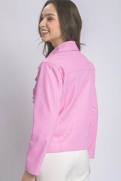 LOVE TREE Covered in Pink Collared Neck Zip Up Jacket