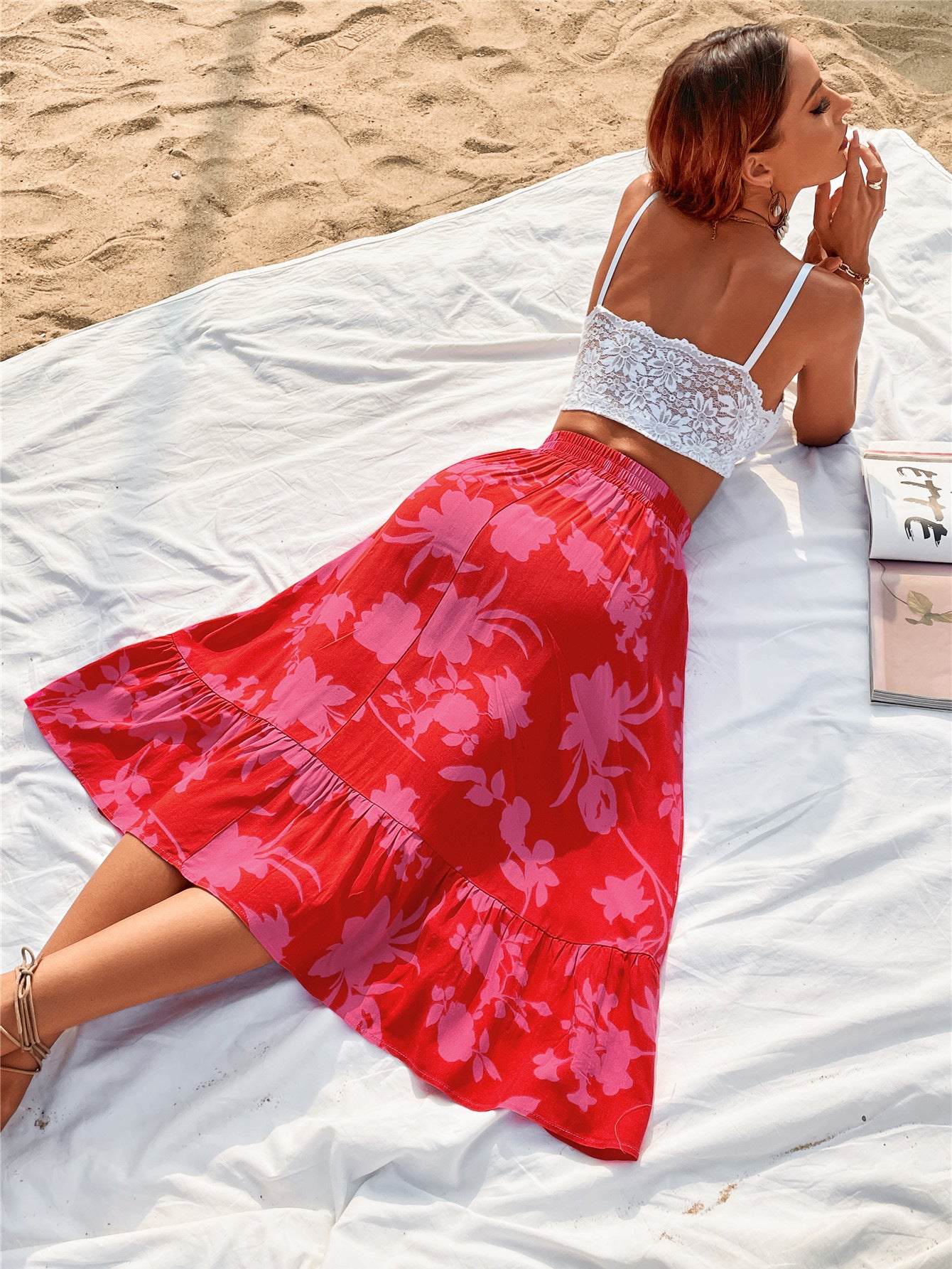 Off to the Beach, Be Back Soon Elastic Waist Printed Skirt
