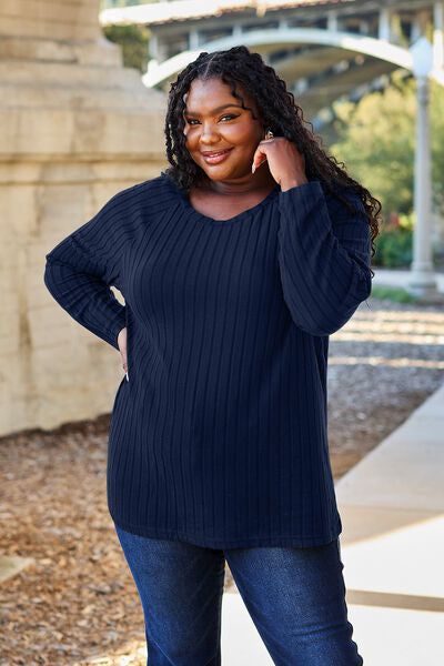 Basic Bae I'm So Cute Ribbed Long Sleeve Knit Top