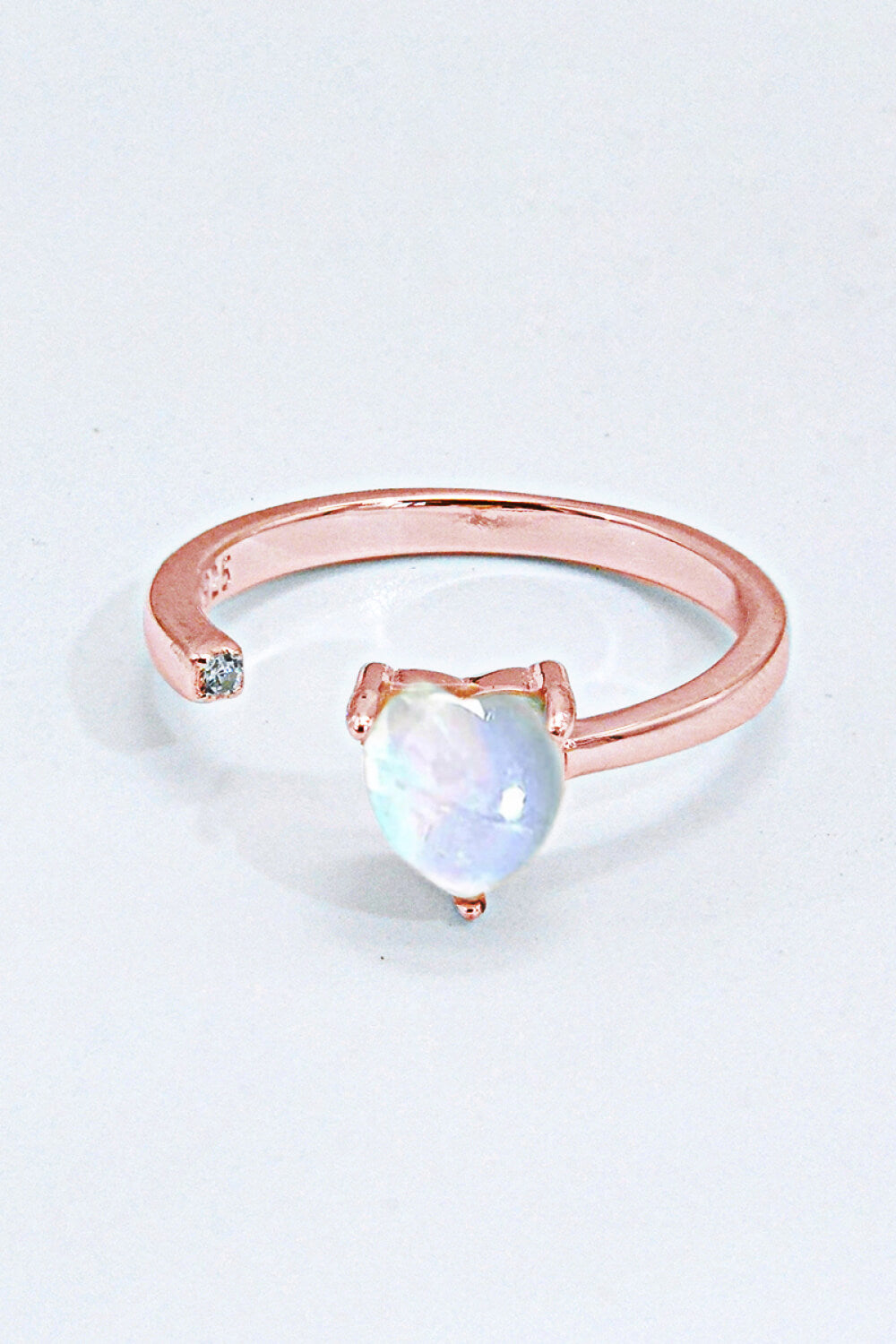 Filled With Love Inlaid Moonstone Heart Adjustable Open Ring