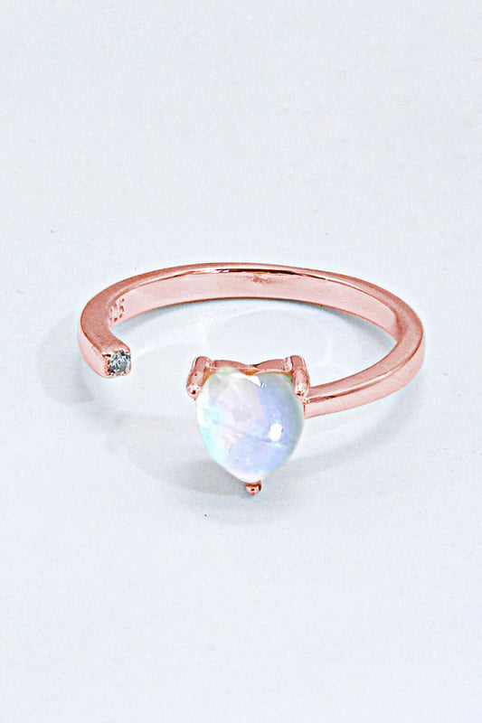 Filled With Love Inlaid Moonstone Heart Adjustable Open Ring