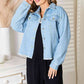 Double Take Hey Friend Raw Hem Denim Jacket
