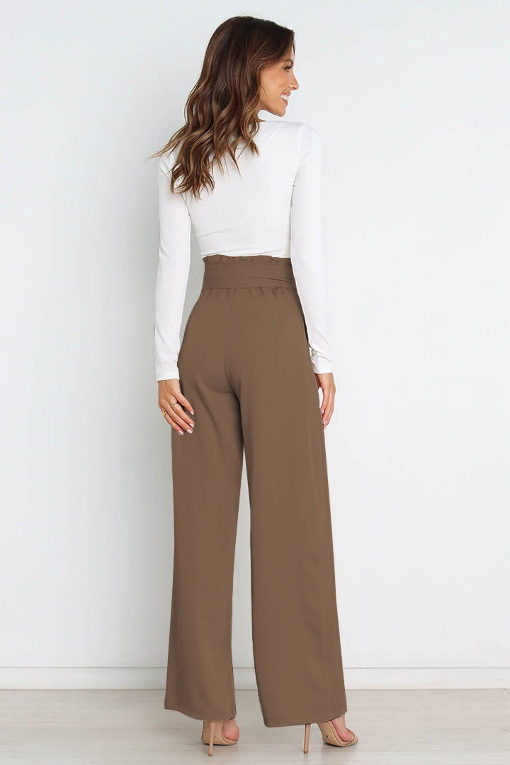 Office Chic Tie Front Wide Paperbag Waist Leg Pants