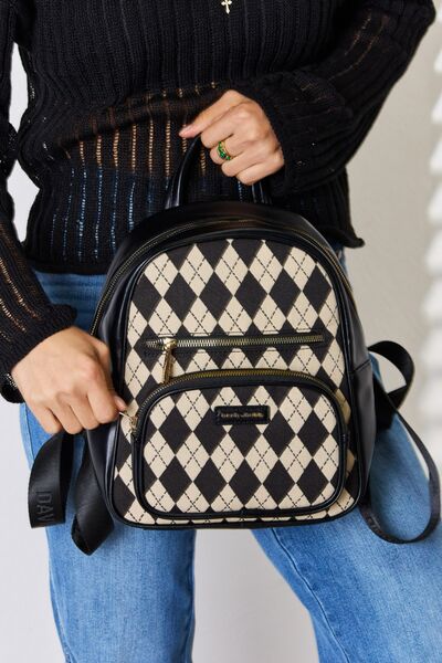 David Jones Taking The Scenic Route Argyle Pattern PU Leather Backpack