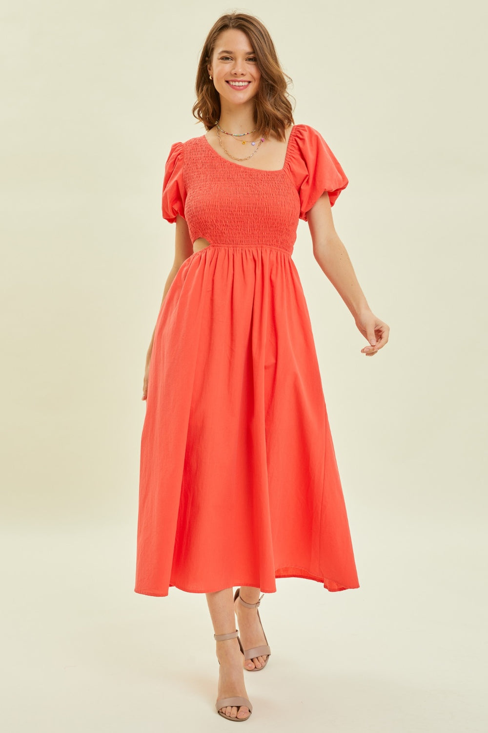 HEYSON Aspire to Inspire Smocked Cutout Midi Dress