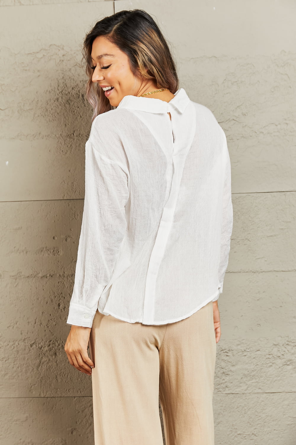 Petal Dew Take Me Out Lightweight Button Down Top in White