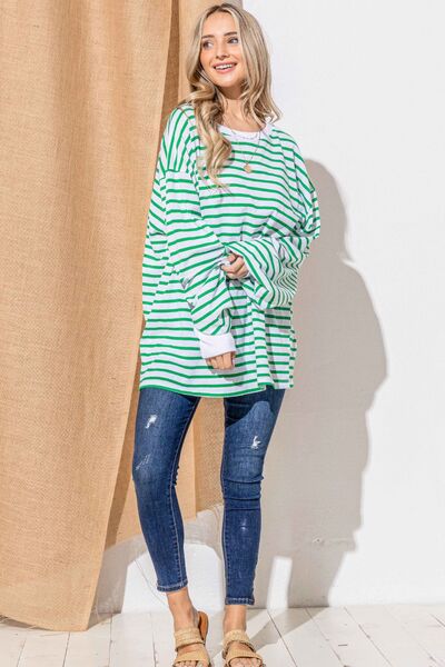 And The Why Green With Envy Oversized Striped Balloon Sleeve Top