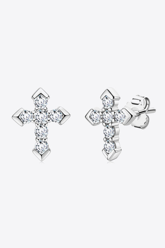 Cross My Absolute Heart Moissanite Cross Stud Earrings