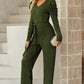 Wife Mom Boss Belted Long Puff Sleeve V-Neck Jumpsuit