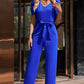 Wife Mom Boss Belted Puff Sleeve V-Neck Jumpsuit in Royal Blue