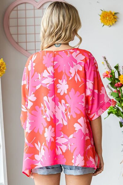 First Love Blossoms and Sunshine Slit Printed Half Sleeve Blouse