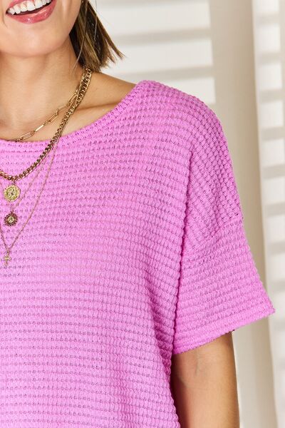 Zenana Happy Vibes Only Short Sleeve T-Shirt in Bright Mauve