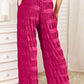 Double Take Rose Velvet High Waist Tiered Shirring Velvet Wide Leg Pants