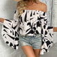 Take Me Dancing Printed Off-Shoulder Bell Sleeve Blouse