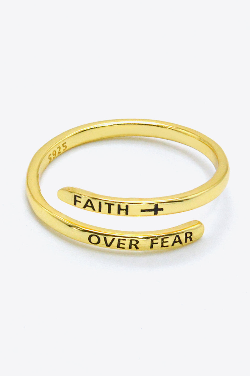 FAITH OVER FEAR 18K Gold-Plated Bypass Ring