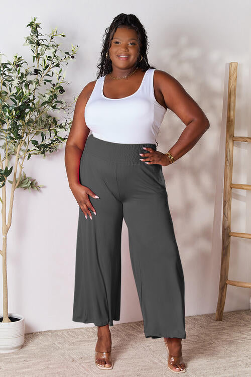 Double Take Phenomenally Me Smocked Wide Waistband Wide Leg Pants