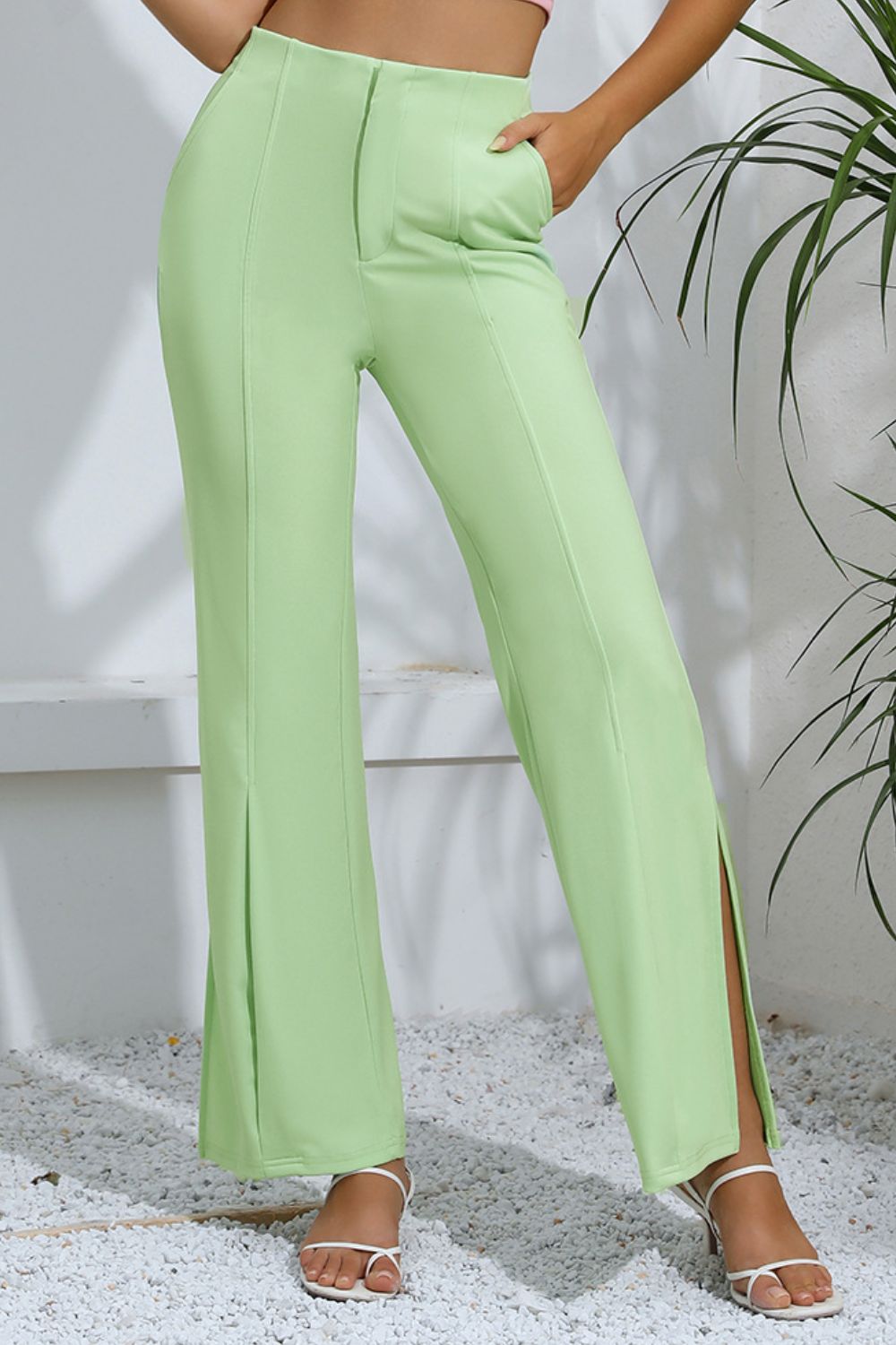 Mint Flare High-Rise Slit Flare Pants