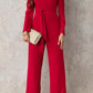 Wife Mom Boss Belted Long Puff Sleeve V-Neck Jumpsuit