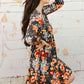 Sunshine Sweetheart Floral Print Long Sleeve Dress in Dark Grey